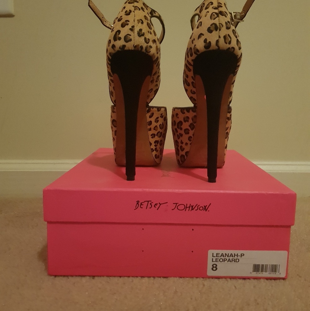 Betsey Johnson Lenah leopard pony hair heels